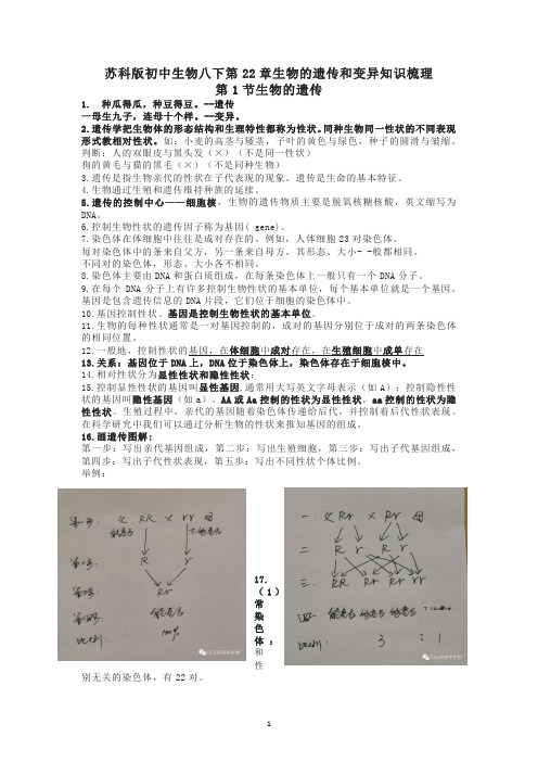 知识点2022--2023学年苏科版生物八年级下册