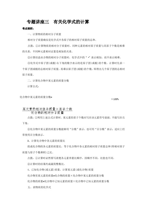 中考化学专题讲座三有关化学式的计算