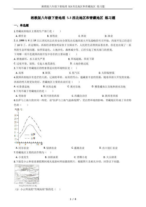 湘教版八年级下册地理 5.3西北地区和青藏地区 练习题