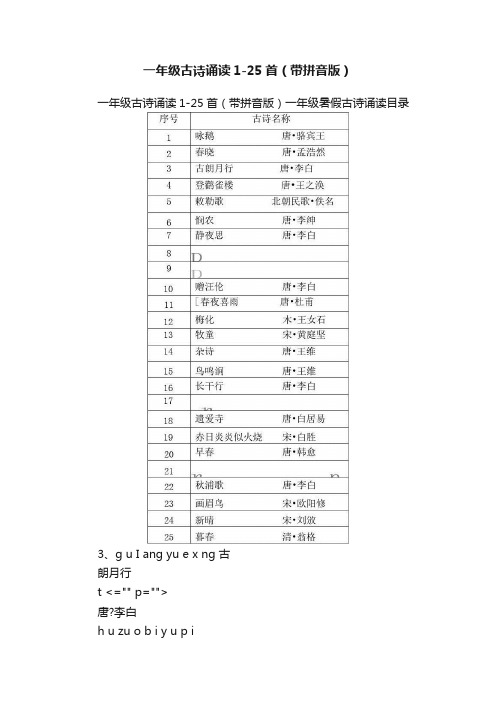 一年级古诗诵读1-25首（带拼音版）