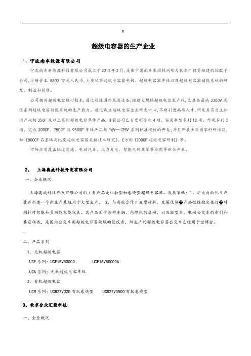 国内外超级电容器生产企业