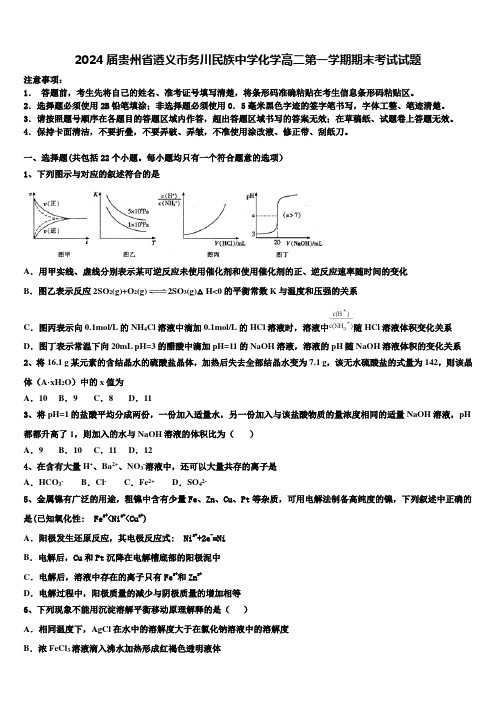 2024届贵州省遵义市务川民族中学化学高二第一学期期末考试试题含解析