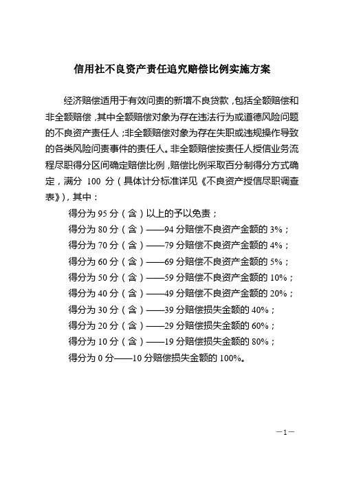 信用社不良资产责任追究赔偿比例实施方案