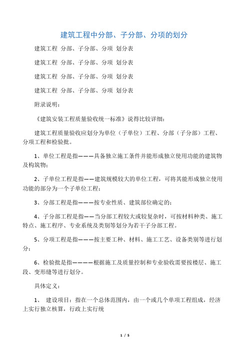 建筑工程分部、分项划分表及说明