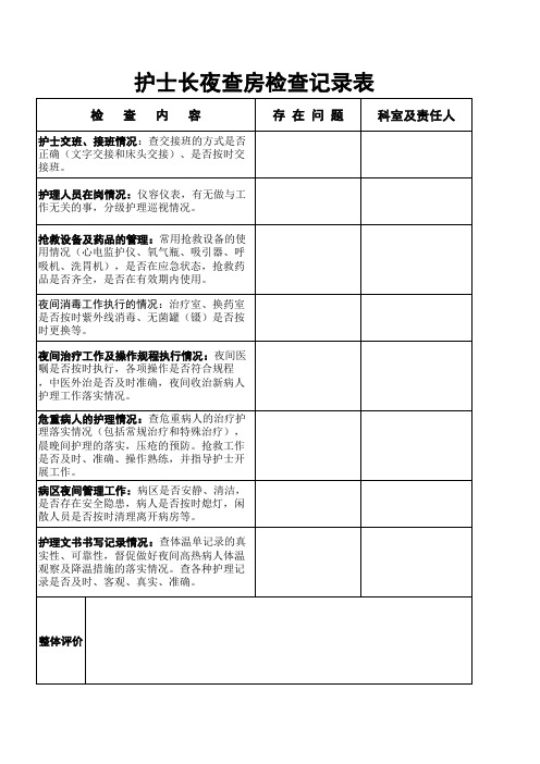 护士长夜查房检查记录表