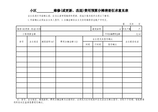 小区维修（或更新、改造）费用预算分摊清册征求意见表