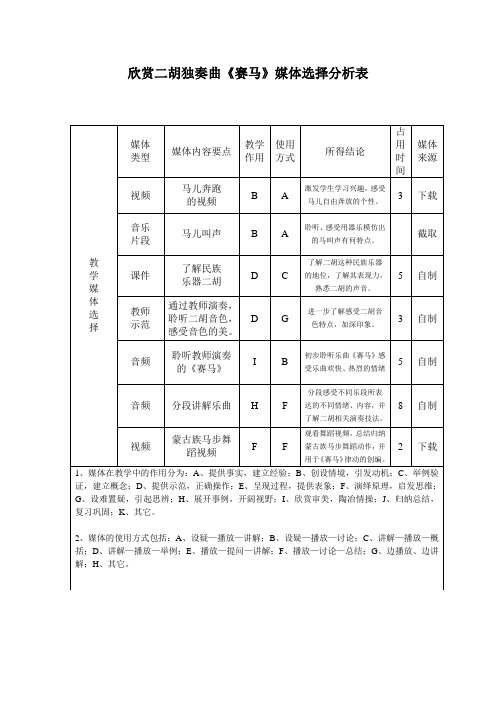 音乐媒体选择分析表