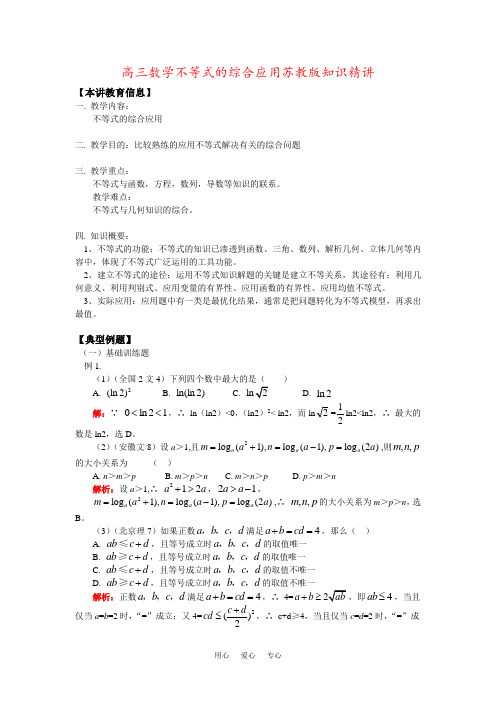 高三数学不等式的综合应用苏教版知识精讲