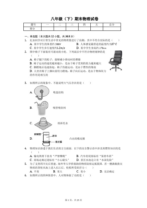 江苏省常州市 八年级(下)期末物理试卷 