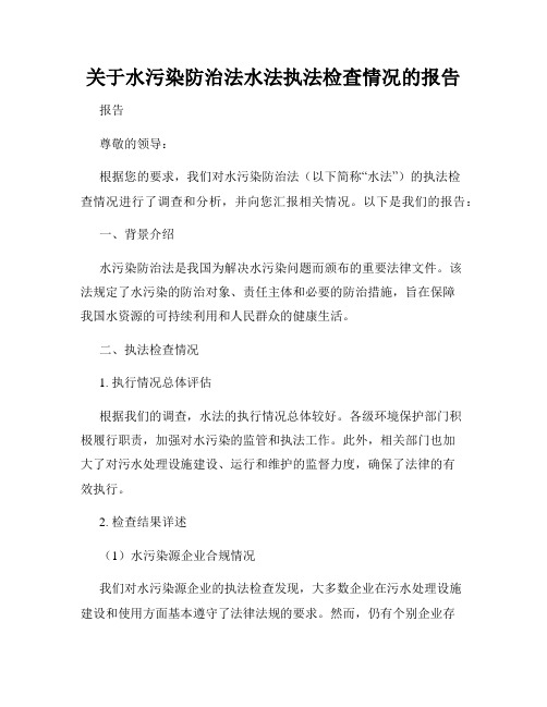 关于水污染防治法水法执法检查情况的报告