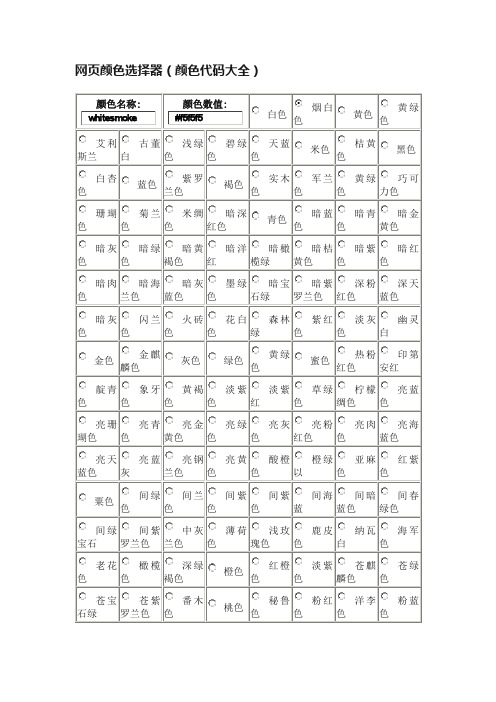 网页颜色选择器（颜色代码大全）