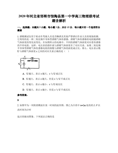 2020年河北省邯郸市馆陶县第一中学高三物理联考试题含解析
