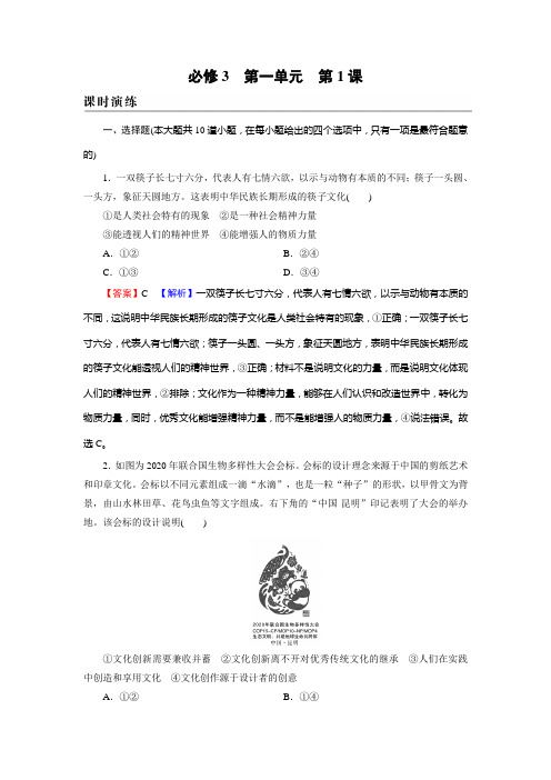 新高考政治人教版一轮复习课时练习必修3第1课文化与社会