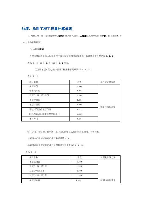 油漆、涂料工程工程量计算规则