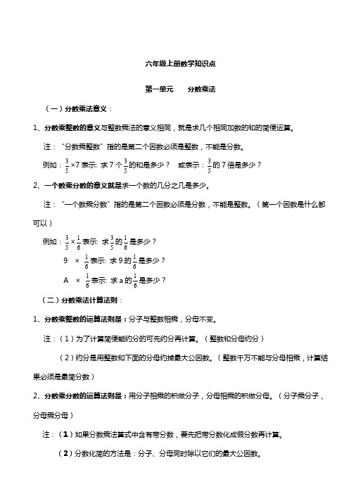 青岛版六年级数学上册知识点整理归纳