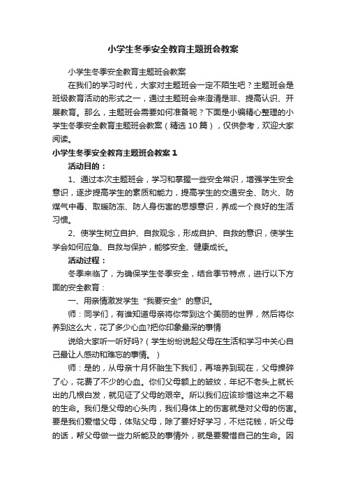 小学生冬季安全教育主题班会教案（精选10篇）