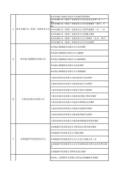 贵州省煤矿企业名录