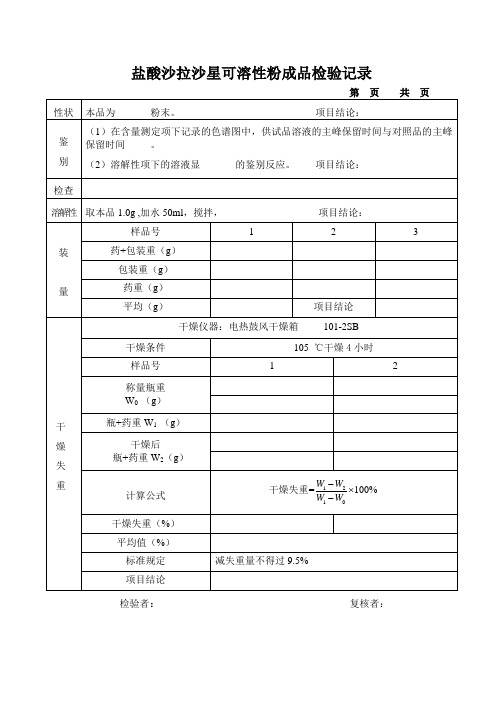 盐酸沙拉沙星可溶性粉成品检验记录