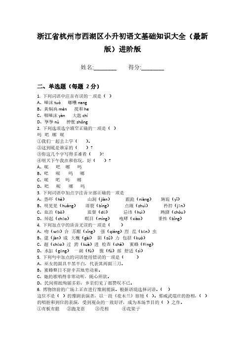 浙江省杭州市西湖区小升初语文基础知识大全(最新版)进阶版