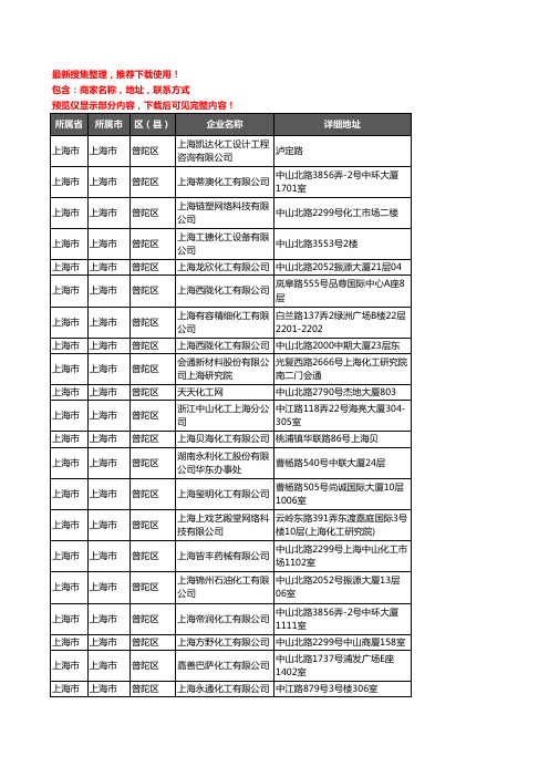 新版上海市上海市普陀区化工厂企业公司商家户名录单联系方式地址大全122家