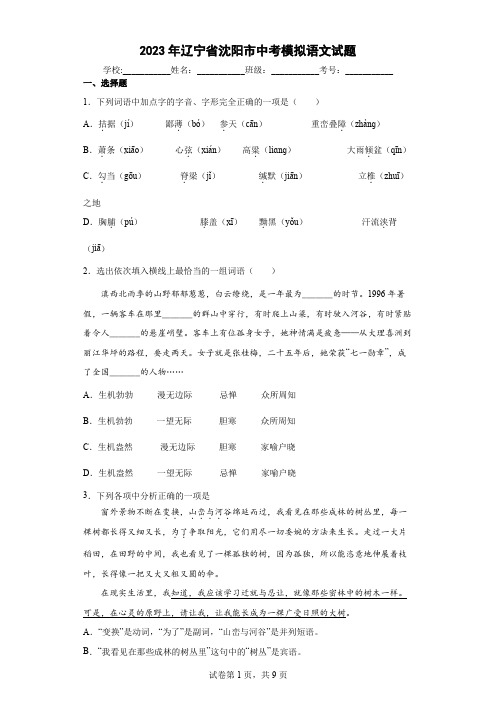 【中考冲刺】2023年辽宁省沈阳市中考模拟语文试卷(附答案) (4)