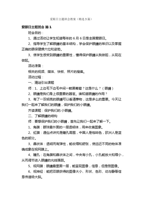 爱眼日主题班会教案（精选3篇）