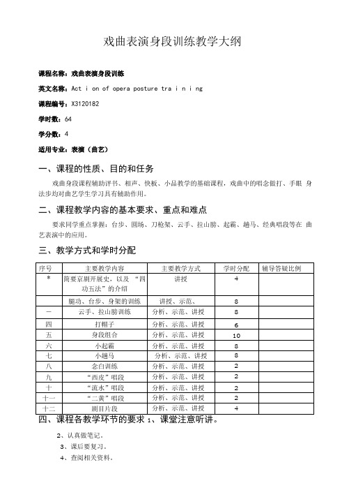 戏曲表演身段训练教学大纲