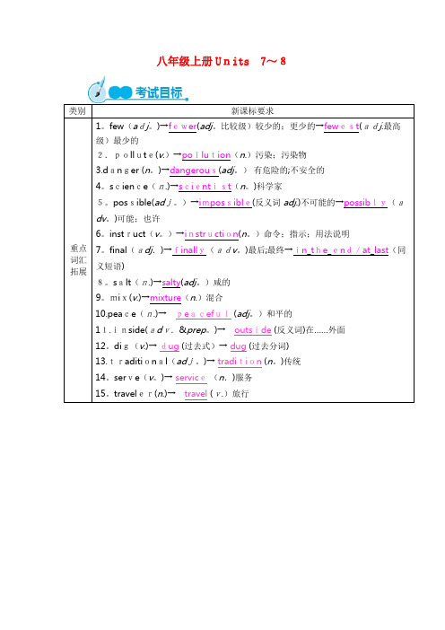 中考英语教材一本通八上Unit7-8(2021-2022学年)