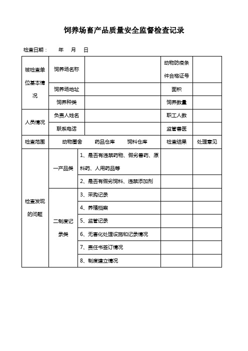 饲养场畜产品质量安全监督检查记录