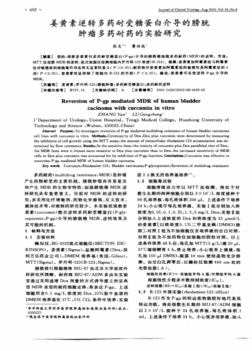 姜黄素逆转多药耐受糖蛋白介导的膀胱肿瘤多药耐药的实验研究