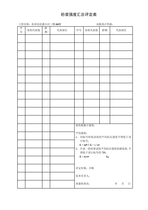 砂浆强度汇总评定表