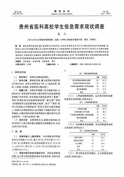 贵州省医科高校学生信息需求现状调查