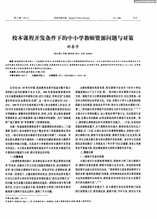 校本课程开发条件下的中小学教师资源问题与对策