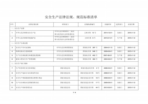 安全生产法律法规、规范标准清单