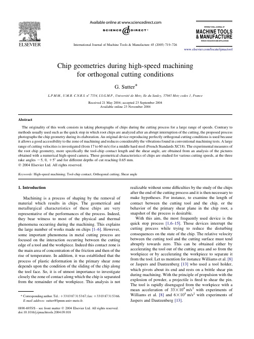 Chip geometries during high-speed machining for orthogonal cutting conditions