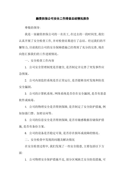 融资担保公司安全工作排查总结情况报告