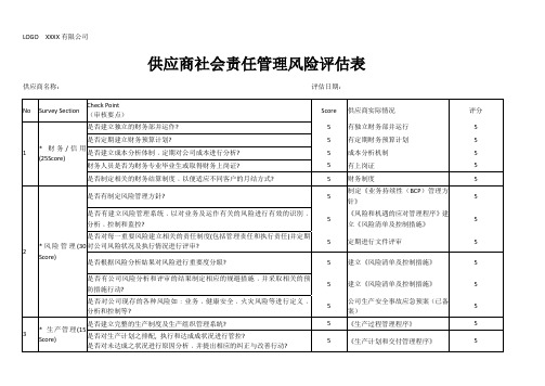 供应商社会责任风险评估表(带填写记录)