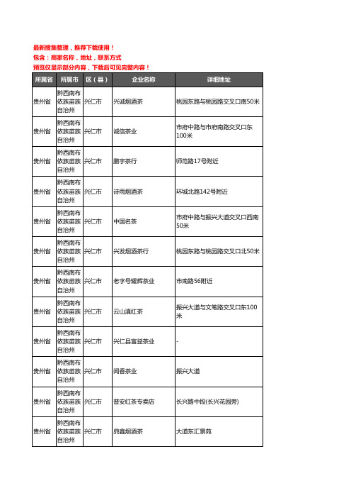 新版贵州省黔西南布依族苗族自治州兴仁市茶具企业公司商家户名录单联系方式地址大全21家