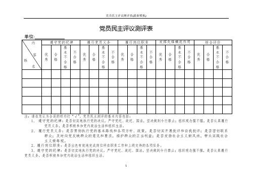 党员民主评议测评表(最新模板)