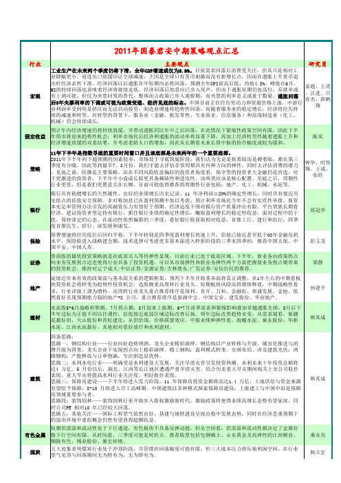 2011年国泰君安中期策略观点汇总 - liuxin