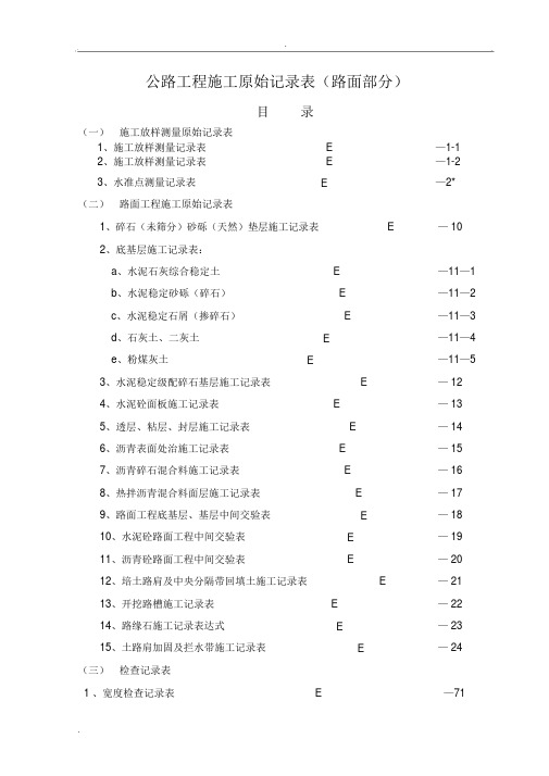 公路工程施工原始记录表(路面部分)