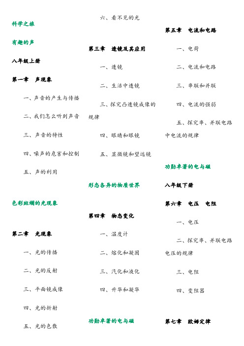 人教版初中物理大纲