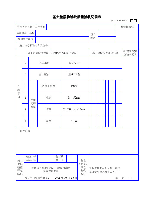 基土垫层检验批质量验收记录表