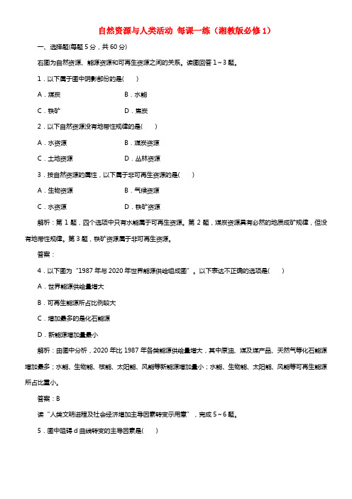 【创新方案】2021年高中地理 4.3 自然资源与人类活动每课一练 湘教版必修1 (1)