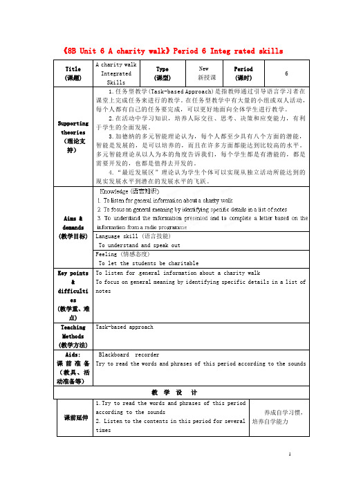 八年级英语下册《8B Unit 6 A charity walk》Period 6 Integ rated skills教案 牛津版