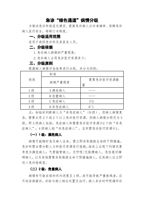 急诊“绿色通道”病情分级