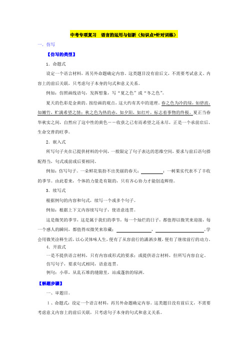 中考专项复习语言的运用与创新(知识点+针对训练)