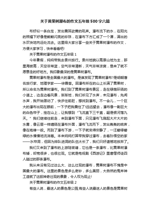 关于黄果树瀑布的作文五年级500字六篇