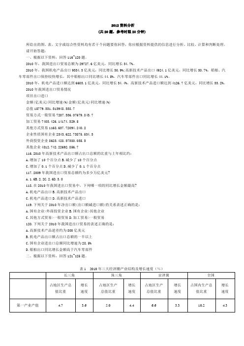 历年国考资料分析真题