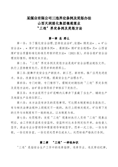 某煤业有限公司三违界定条例及奖惩办法